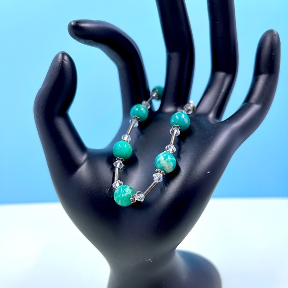 Vintage 925 Silver, Swarovski Crystal, Glass Bead & 925 Silver Bead Bracelet - Picture 2 of 7